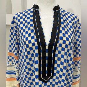 Blue and Black Geometric Block Print Tunic